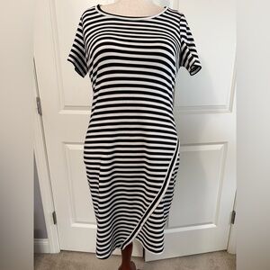 Calvin Klein Black & White Striped Midi Dress